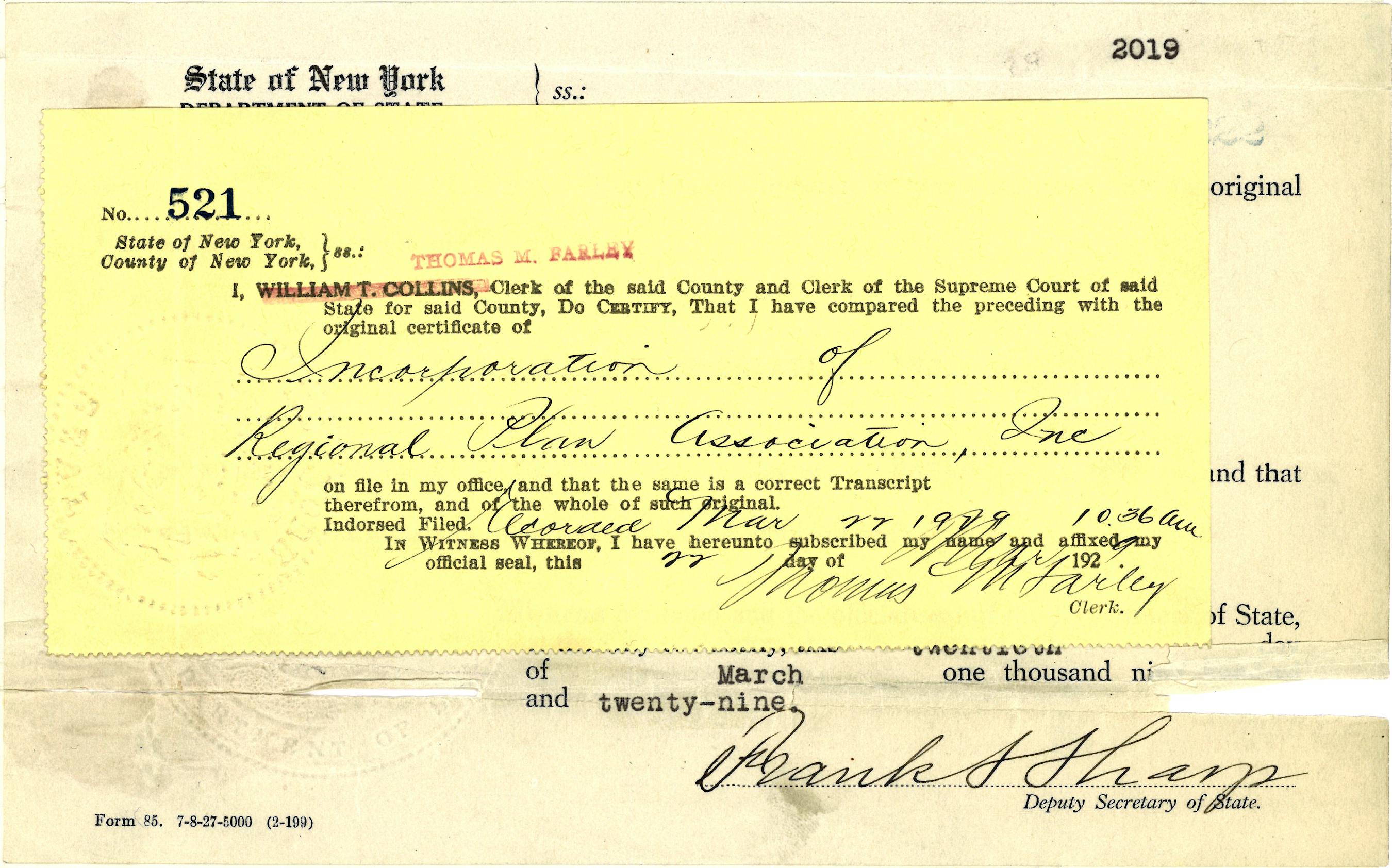 1929 RPA Certificate of Incorporation S600